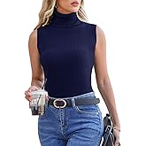 Totatuit Women's Spring Sleeveless Turtlenecks Tops Mock Neck Ribbed Solid Pullover Tank
