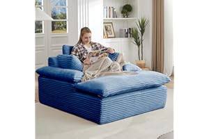 FEETICE Oversized Chaise Lounge Chair Indoor, 50" Corduroy Upholstered Modern Sofa with 3 Pillows, Comfy Sleeper & Reading Chair, No Assembly Required, Fluffy Cloud Couch for Living Room & Office