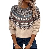 GORGLITTER Women's Fair Isle Sweater Christmas Vintage Cozy Fall Fashion Crewneck Knit Pullover Sweaters Tops