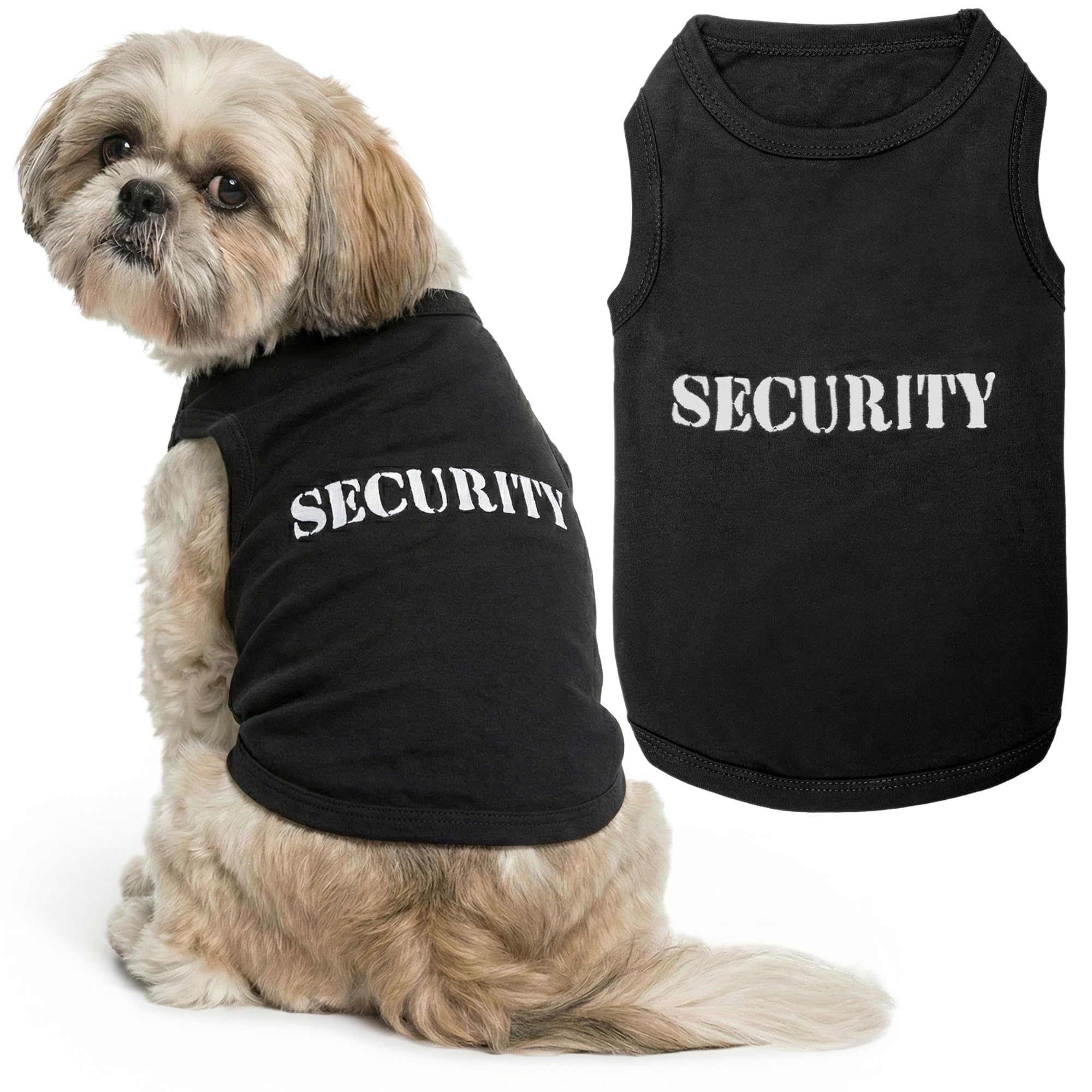 Parisian Pet Dog T-Shirt with Embroidered 'Security' Word Dog Tank Top - 100% Cotton, Breathable Dogs Security Clothes - Sleeveless Pet Vest - Machine Washable Shirt for Medium Dogs - M