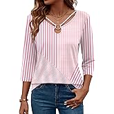 Rapbin 3/4 Length Sleeve Womens Tops Summer Cut Out Ring Keyhole Neck Dressy Casual Crew Neck Tee Shirts 2026