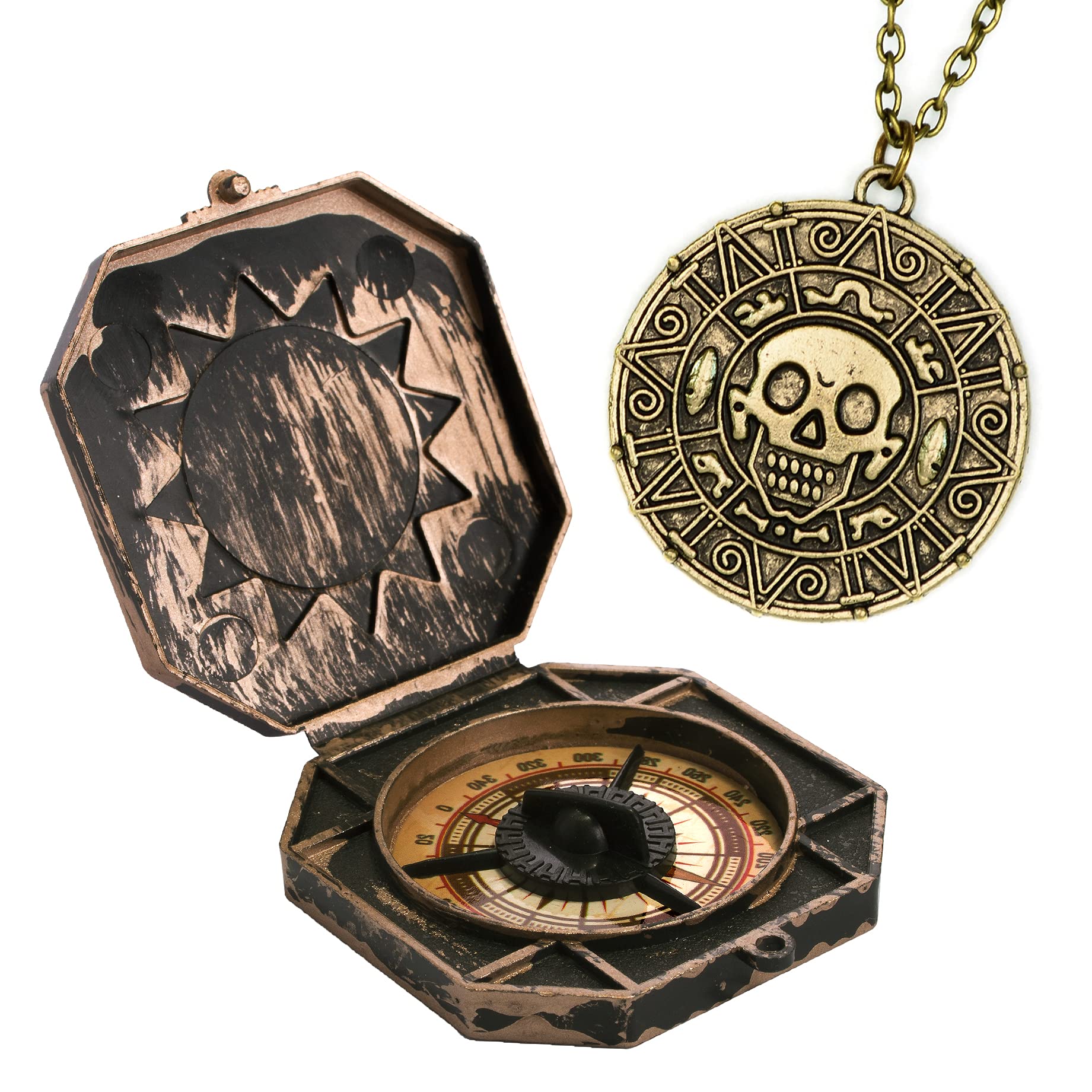 papapanda Pirate Jack Compass Aztec Coin Necklace Set