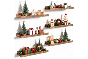 upsimples Floating Shelves for Wall, Wall Shelves for Decor Storage Set of 6, Wall Mounted Wood Shelf for Bedroom, Living Room, Bathroom, Kitchen, Picture Ledge Shelf, Brown