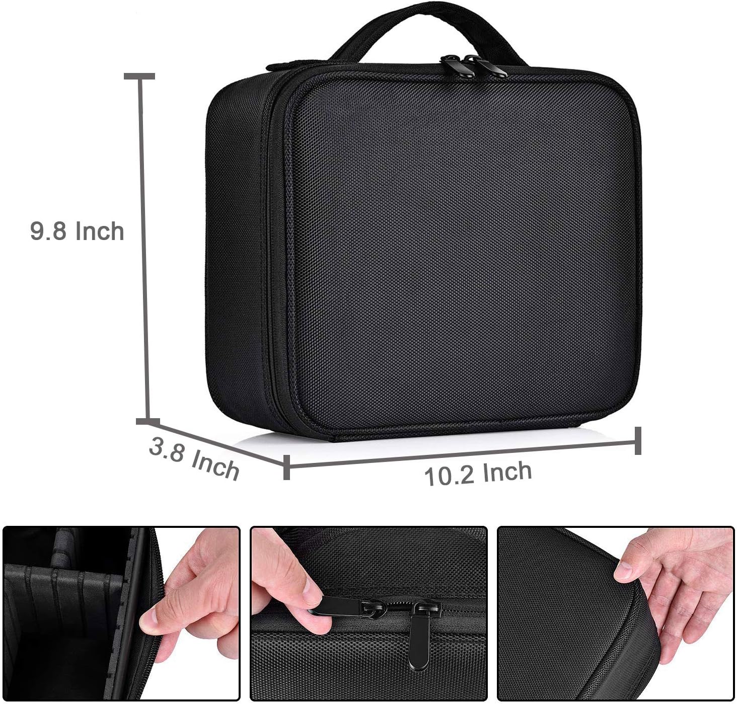 Bvser Travel Makeup Case, Cosmetic Train Case Organizer Portable Artist Storage Makeup Bag with Adjustable Dividers for Cosmetics Makeup Brushes Toiletry Jewelry Digital Accessories - Black