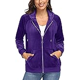 MAGCOMSEN Women's Velour Hooded Jacket Long Sleeve Full Zip Outerwear Soft Warm Velvet Jacket with Side Pockets