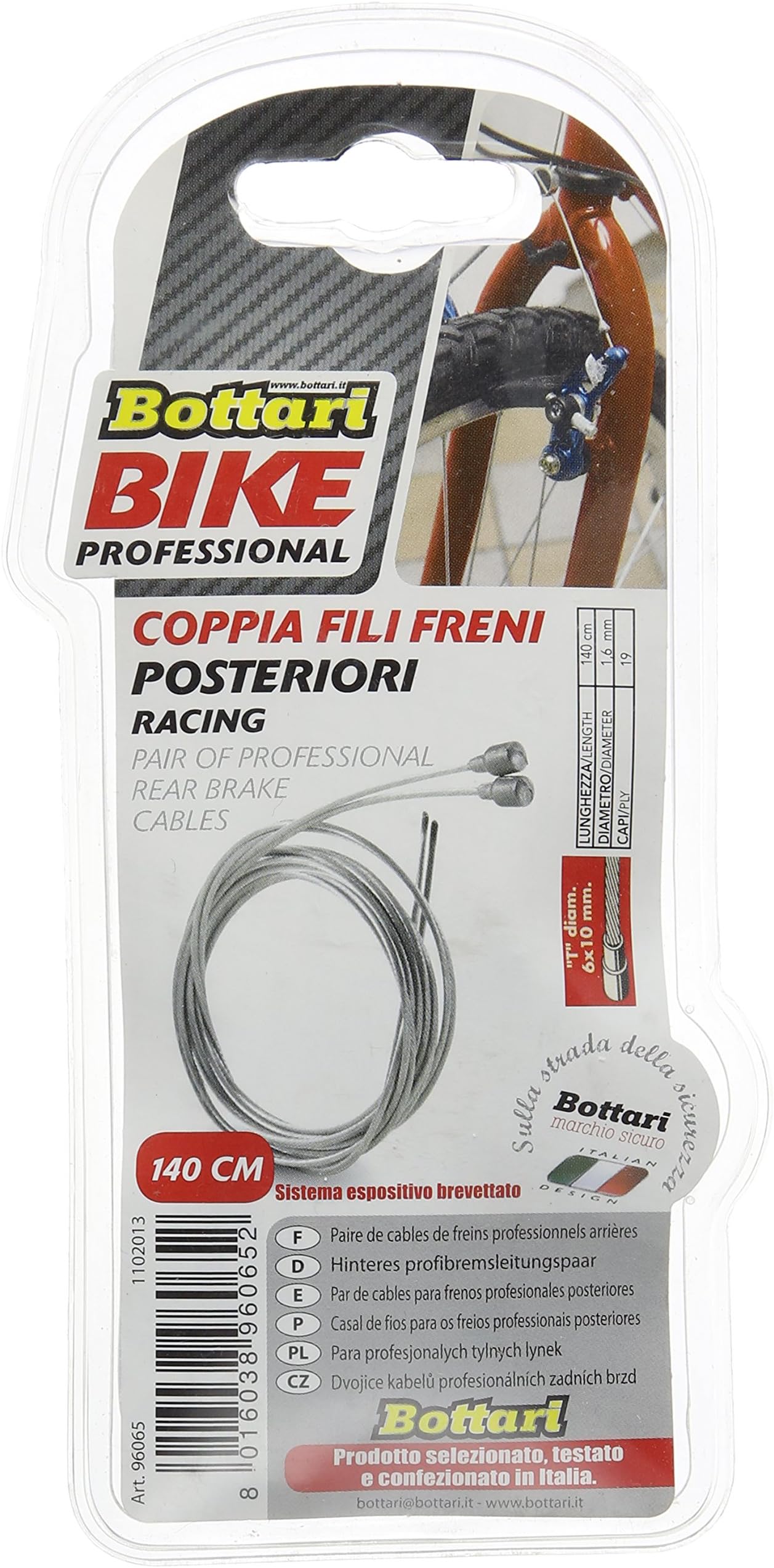 Bottari bike Men's Accessories Rear Brake Cables Racing (Pair) -Silver, 140 cm