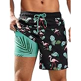 Ultrafun Mens Swim Trunks with Compression Liner 7 Inch Inseam Quick Dry 2 in 1 Swimming Board Shorts Swimsuit for Men