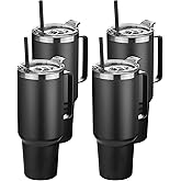 HASLE OUTFITTERS 40 oz Stainless Steel Tumbler with Handle, Vacuum Insulated Tumblers Bulk, Reusable Double Wall Travel Coffee Mug, Durable Powder Coated Water Bottles(Black, 4)
