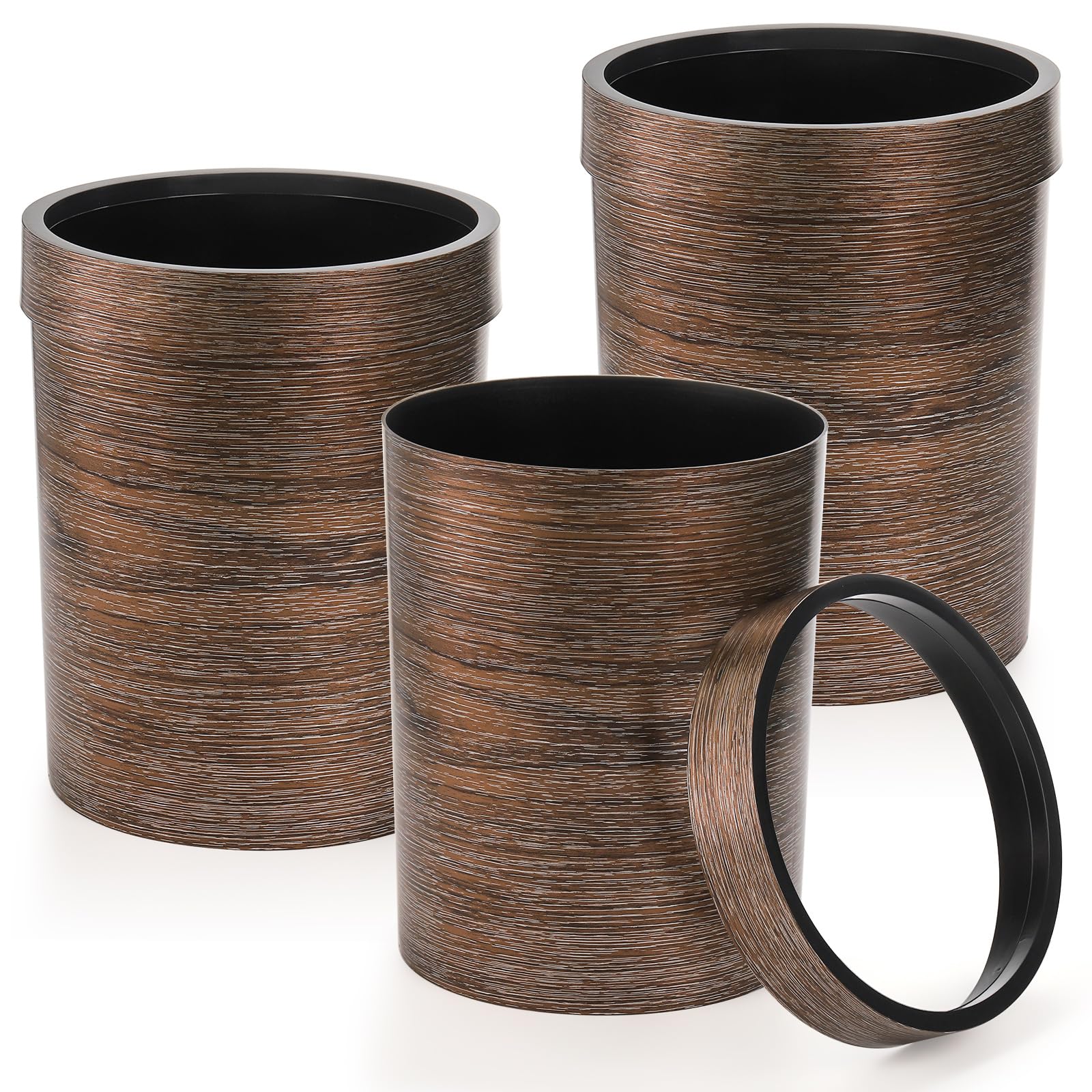 Photo 1 of Noamus 3 Pack Vintage Small Trash Can, 1.7 Gallon Plastic Round Wastebasket, Hipsteen Retro Style Garbage Can, Wood Grain Garbage Bin with Top Ring to Fix Bag for Home Kitchen Office Bathroom