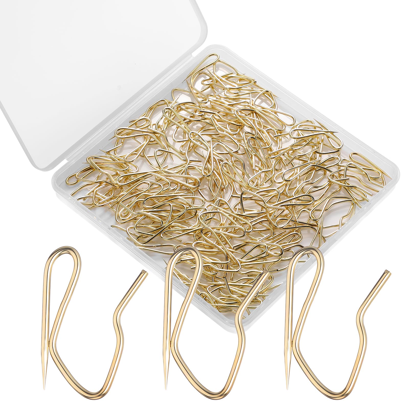 Photo 1 of 120 Pack Drapery Hooks Pins for Curtains, Metal Curtain Hooks Pins for Drapes Pinch Pleat Hooks with Clear Box 1.2 Inch for Window Curtain, Door Curtain and Shower Curtain (Gold)