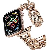 ALAMHI Compatible With Apple Watch Band 38mm 40mm 41mm 42mm 44mm 45mm 49mm, Gold Cowboy Chain Stainless Steel Metal Wristband Women Men Replacement for iWatch SE Series Ultra/9/8/7/6/5/4/3/2/1