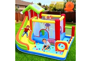 PZGEQ Bounce House, Inflatable Bouncy Castle with Blower, Blow Up Jump House with Slide, Ball Pit, Jumping, Pool, Obstacle Course for Kids Indoor Outdoor Backyard
