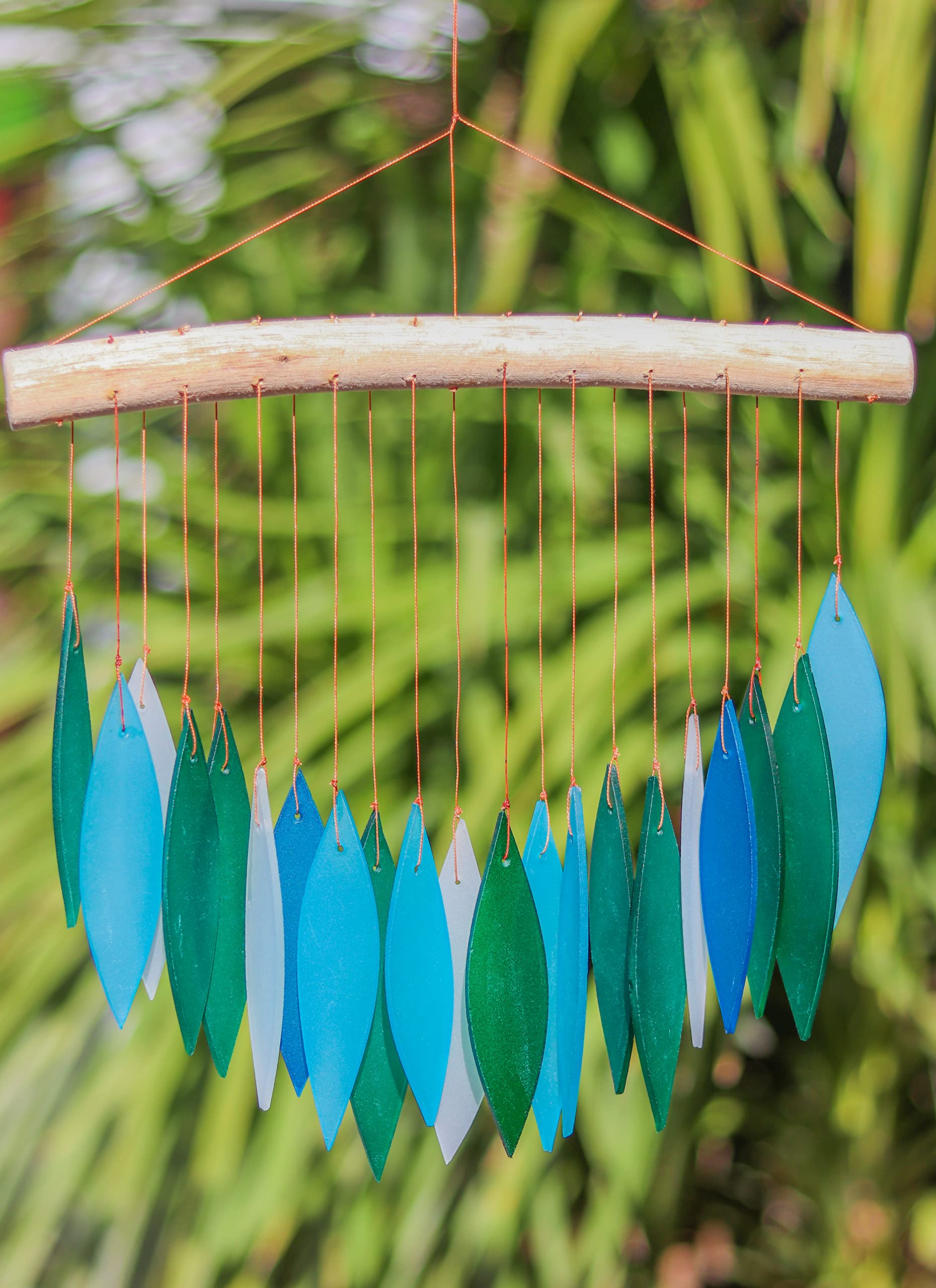 My Family House Glass Wind Chime - Falling Leaves in Turquoise - 100% Fair Trade - Handmade from Recycled Materials