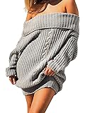 Glamaker Women's Pullover Loose Sweater Dress Short Off Shoulder Knit Dress Oversized