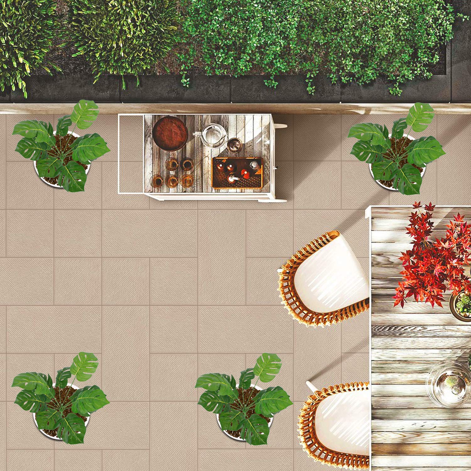 CLONG Artificial Plant Monstera Faux Shrubs Plastic Fake Flowers Filler Bushes UV Resistant Indoor Outside Window Box Greenery Home Garden Green Verandah Office Bonsai Wedding Decor - 1pcs