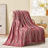 Snuggle Sac Red Checkered Christmas Throw Blanket,Super Soft Reversible Cozy Warm Blanket for Couch Sofa Bedroom,Cute Lightweight Striped Throws for Women,Heather Red,50x60 inches
