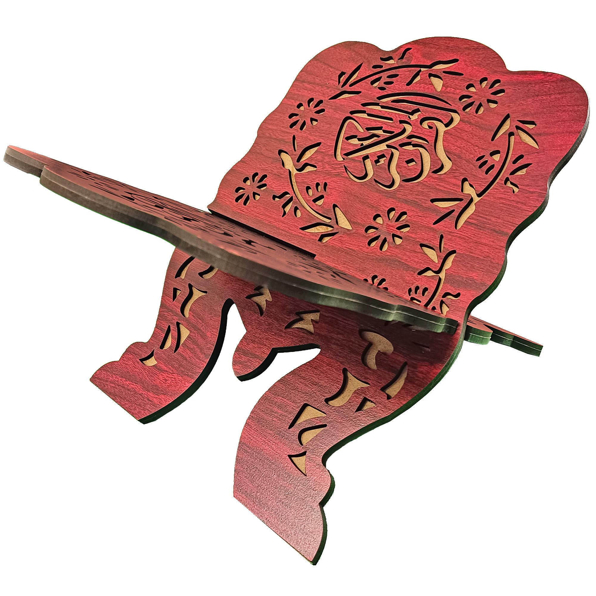 Desert Dress Wooden Quran Muslim Book Holder Stand Rehal, Folding Bookshelf Wood Hand Carved Gift Books Muslim Festival Decoration Holy Islamic Event Props Eid Al-Fitr Supplies