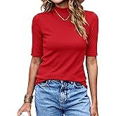 LaLaLa Womens Half Sleeve Mock Turtleneck Tunic Tops Dressy Casual Spring T Shirts Slim Fit Basic Tops