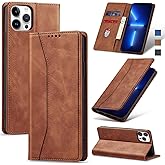 Jasonyu Flip Wallet Case for iPhone 13 Pro,Leather Magnetic Folio Cover with Card Holder,Kickstand - TPU Shockproof Durable Protective Phone Case,Brown