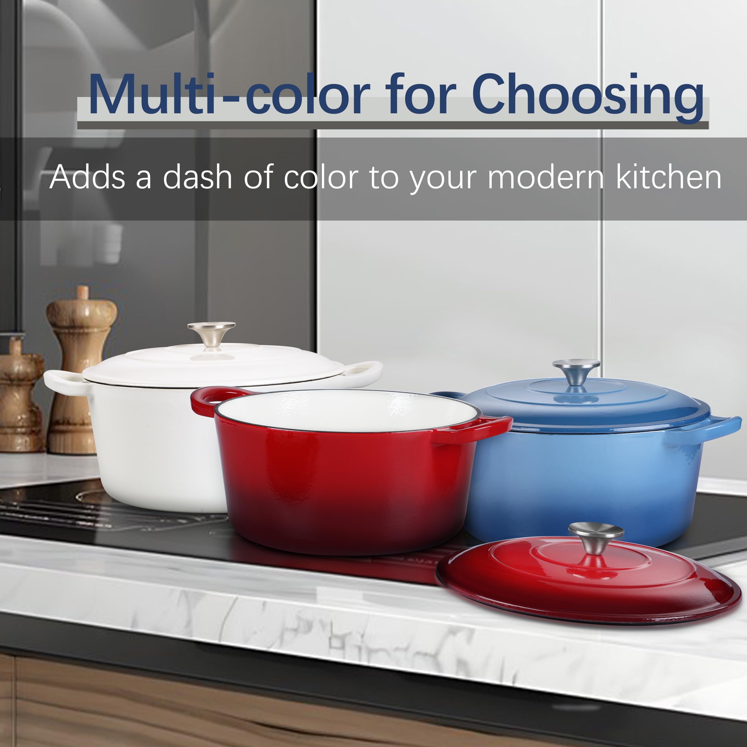 E-far Dutch Oven Pot with Lid, 5 Quart Enameled