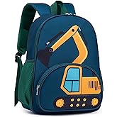 LOIDOU Toddler Backpack Boy for 4-8, Preschool Kindergarten Kids Backpack for School, 15 Inch Toddler Daycare Travel Backpacks with Chest Strap, Excavator Construction Truck Backpacks for Kids