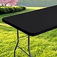 Spotjoy Rectangle Table Cloth, Waterproof Elastic Fitted Tablecloth for 6 Foot Folding Tables, Washable Polyester Tablecloths for Picnic, Camping, Outdoor (Black, 30"x72")