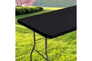 Spotjoy Rectangle Table Cloth, Waterproof Elastic Fitted Tablecloth for 6 Foot Folding Tables, Washable Polyester Tablecloths