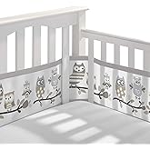 BreathableBaby Breathable Mesh Liner for Full-Size Cribs, Classic 3mm Mesh, Owl Fun Gray (Size 4FS Covers 3 or 4 Sides)