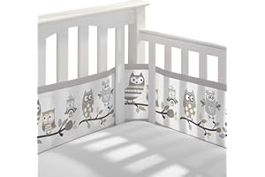 BreathableBaby Breathable Mesh Liner for Full-Size Cribs, Classic 3mm Mesh, Owl Fun Gray (Size 4FS Covers 3 or 4 Sides)