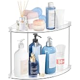 FODIENS 2 Tier Corner Bathroom Counter Organizer, Clear, Triangular | Tiered Skincare Organizer Bathroom Shelf for Vanity Countertop, Kitchen, Sink Storage, Holds Makeup, Perfume, Beauty Supplies