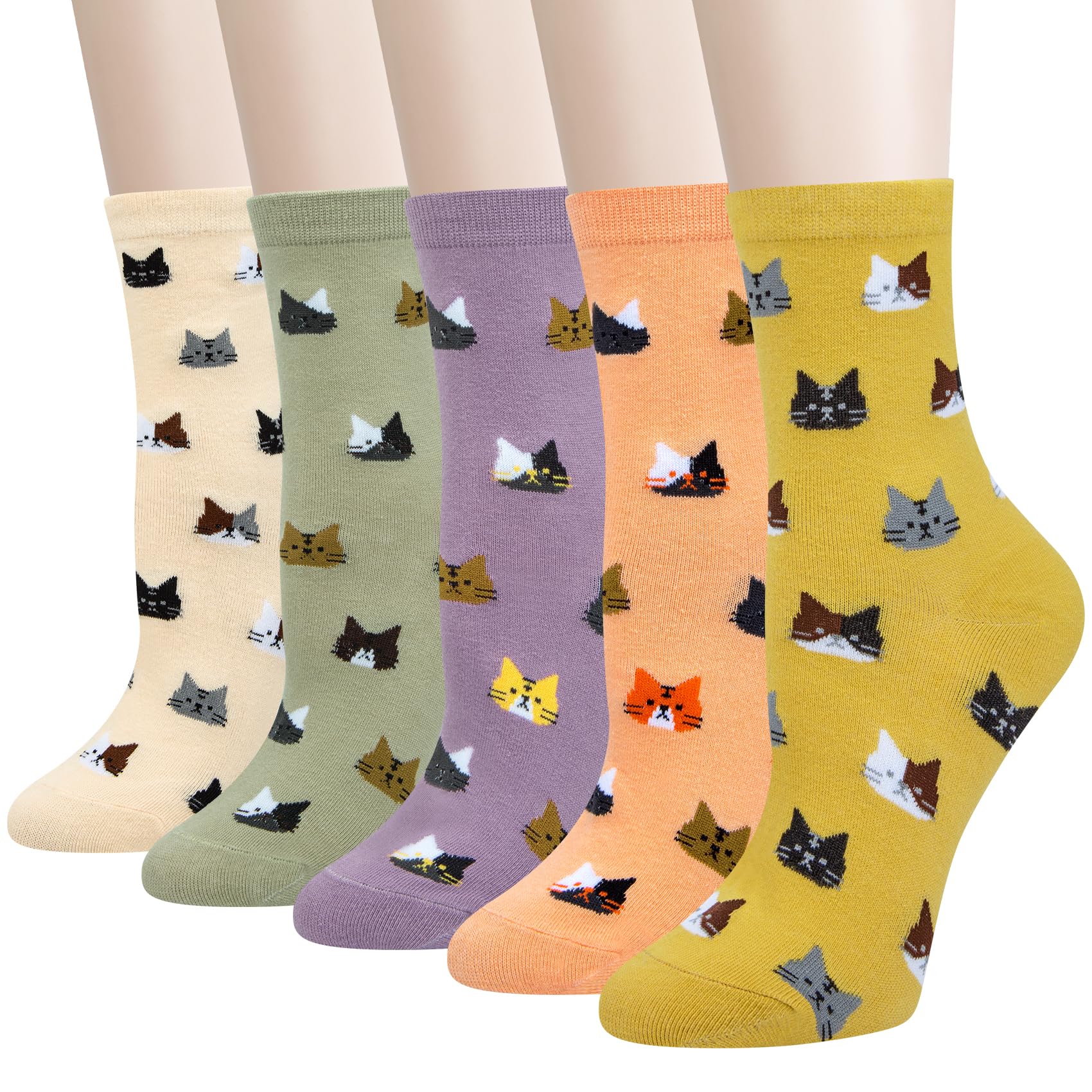 Chalier Cozy 5 Pairs Women Socks Funny Cute Animal Ladies Socks Cat Dog Sock Gifts for Women, One Size (Purple)