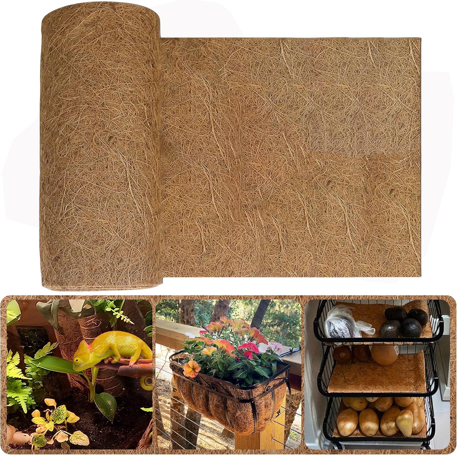 Trlyane Coco Liner Roll 40cm x 200cm, Natural Coconut Hanging Basket Liner, Reusable Coco Fiber Mat Coco Replacement Basket, Coconut Fiber Sheet Coir Mat Liner for Planter,Flower Basket
