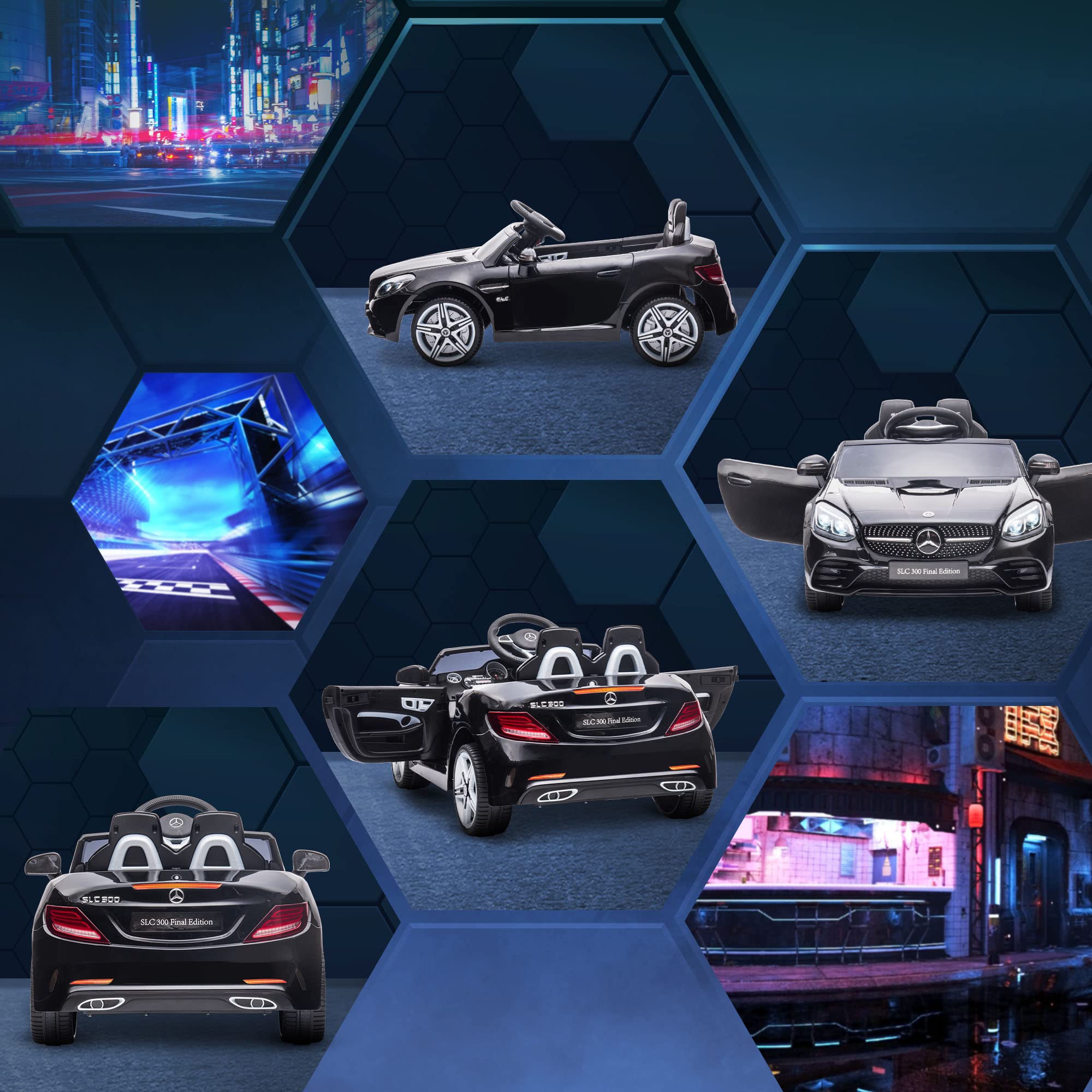 Aosom Mercedes SLC 300 Licensed Kids Electric Car with Remote Control, 12V Battery Powered Kids Ride on Car with Music, Lights, Suspension for 3-6 Years Old, Black