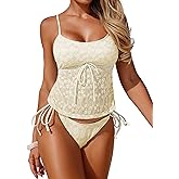 ZAFUL Tankini Swimsuits for Women Lace Contrast Floral Bikini Set Tummy Control Two Piece Bathing Suit