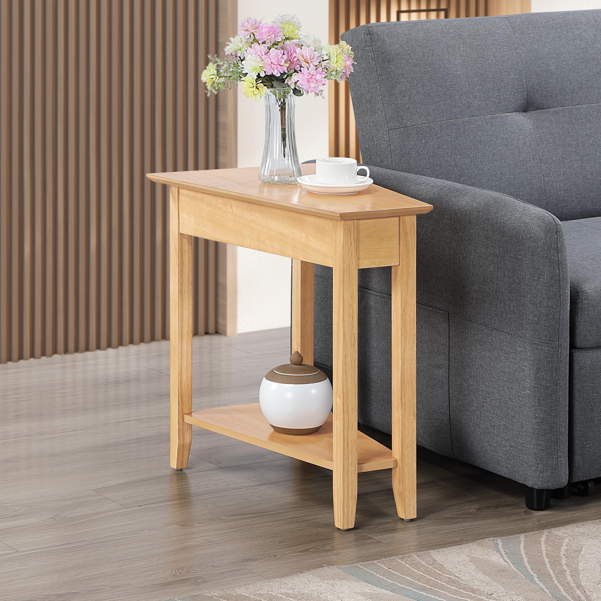 Convenience Concepts American Heritage Wedge End Table 24" - Classic Narrow Chairside Accent with Storage Shelf for Transitional Living Room, Ideal for Corners or in Between Chairs, Honey Oat Image