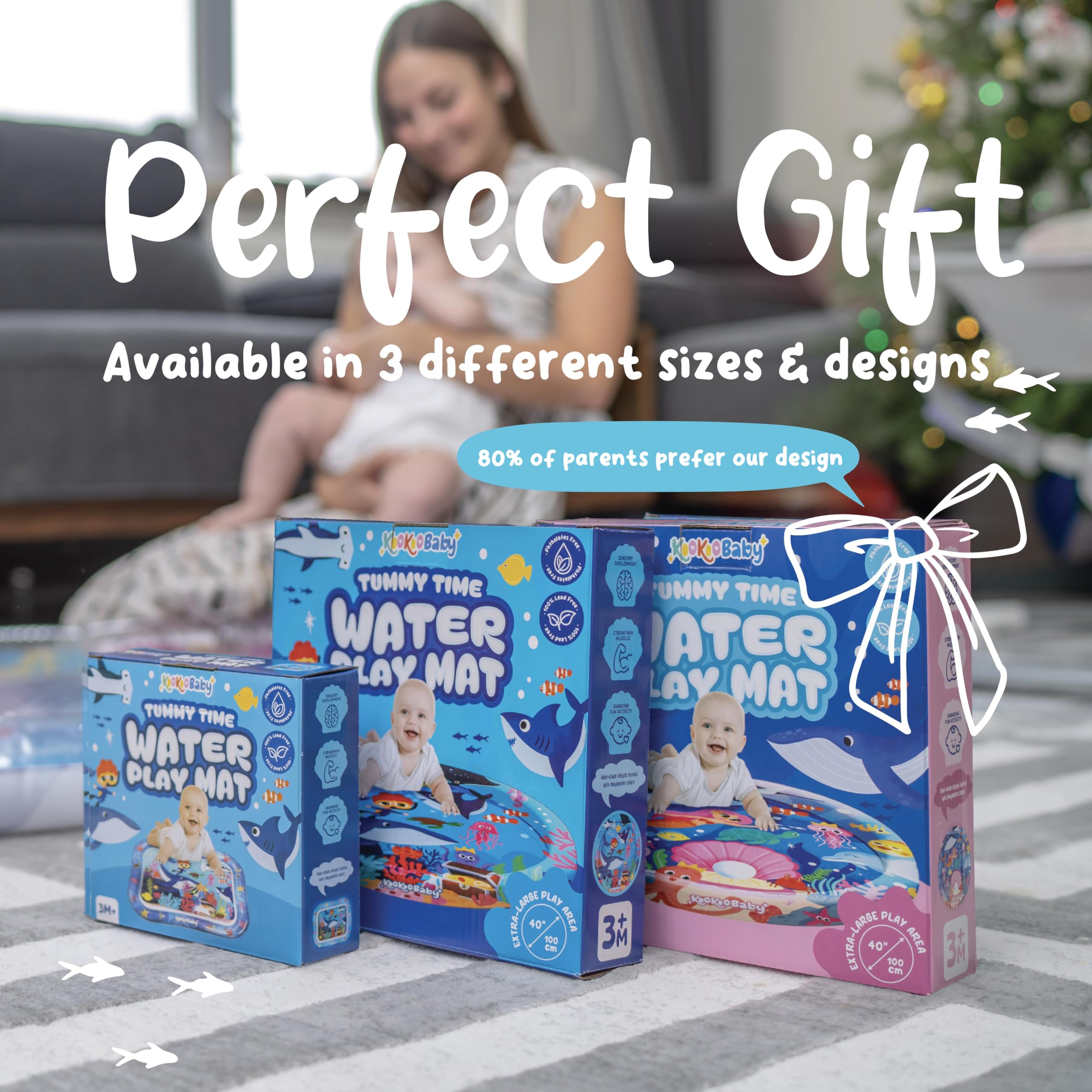 Tummy Time Water Mat for Babies - Xtra Large Sensory Baby Water Mat for Tummy Time & Motor Development - Leak-Proof Water Pad, Durable Infant Water Play Mats for Baby Boys & Girls 3 Months+