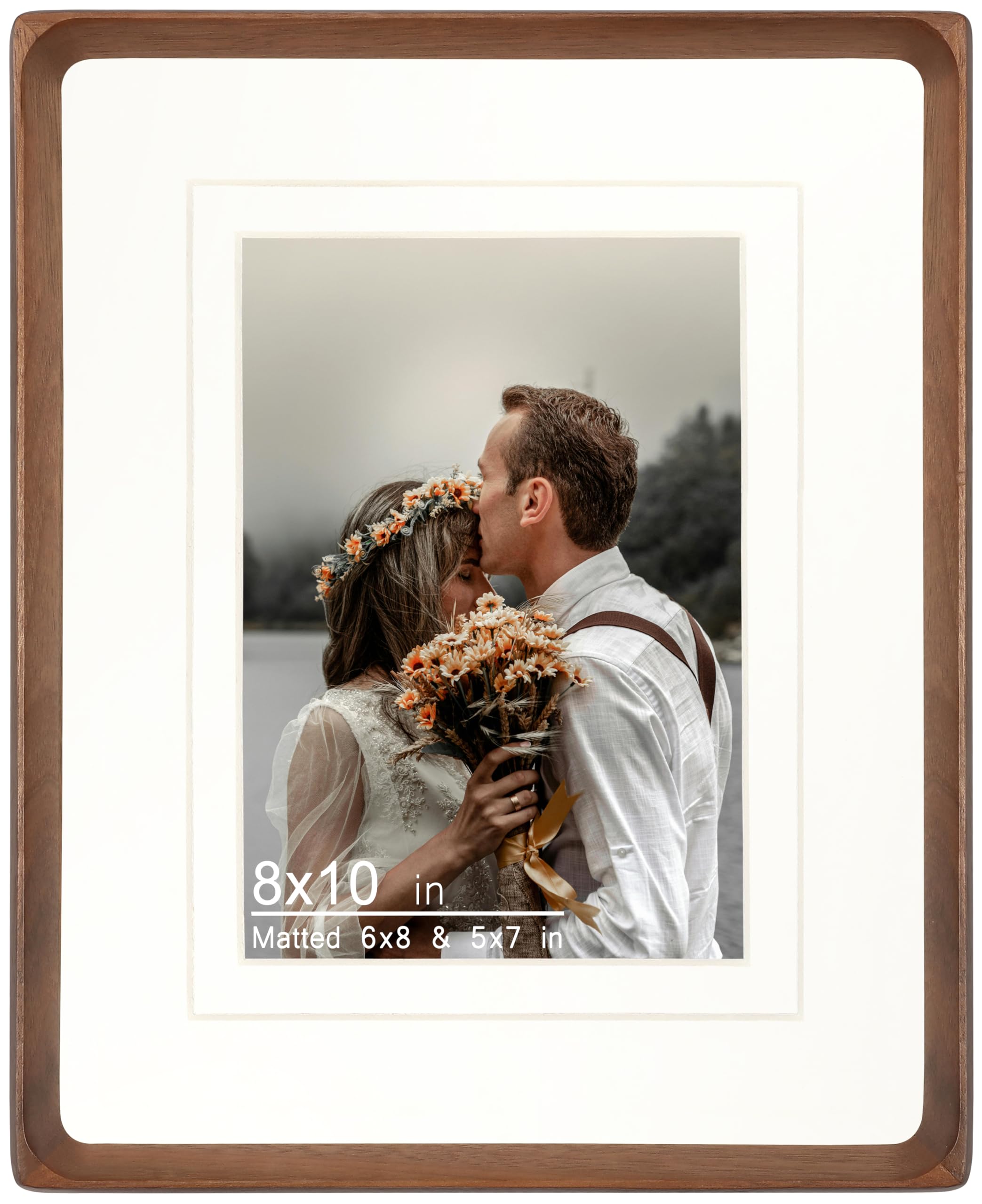 Photo 1 of VAUWINEK 8x10 Picture Frame, Display Photos 5x7/6x8 with Mat or 8x10 without Mat, Made of Solid Natural Walnut Wood with Real Glass Vertical Horizontal Standing for Desk Tabletop Wall Hanging Gallery