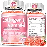 WyuuKi 180 Count Collagen Gummies Collagen Protein Type I II III V X with Biotin Vitamin C A B D E Keratin Hyaluronic Acid for Hair Skin Nails Joint Immune Digestion Women Men Sugar Free Strawberry