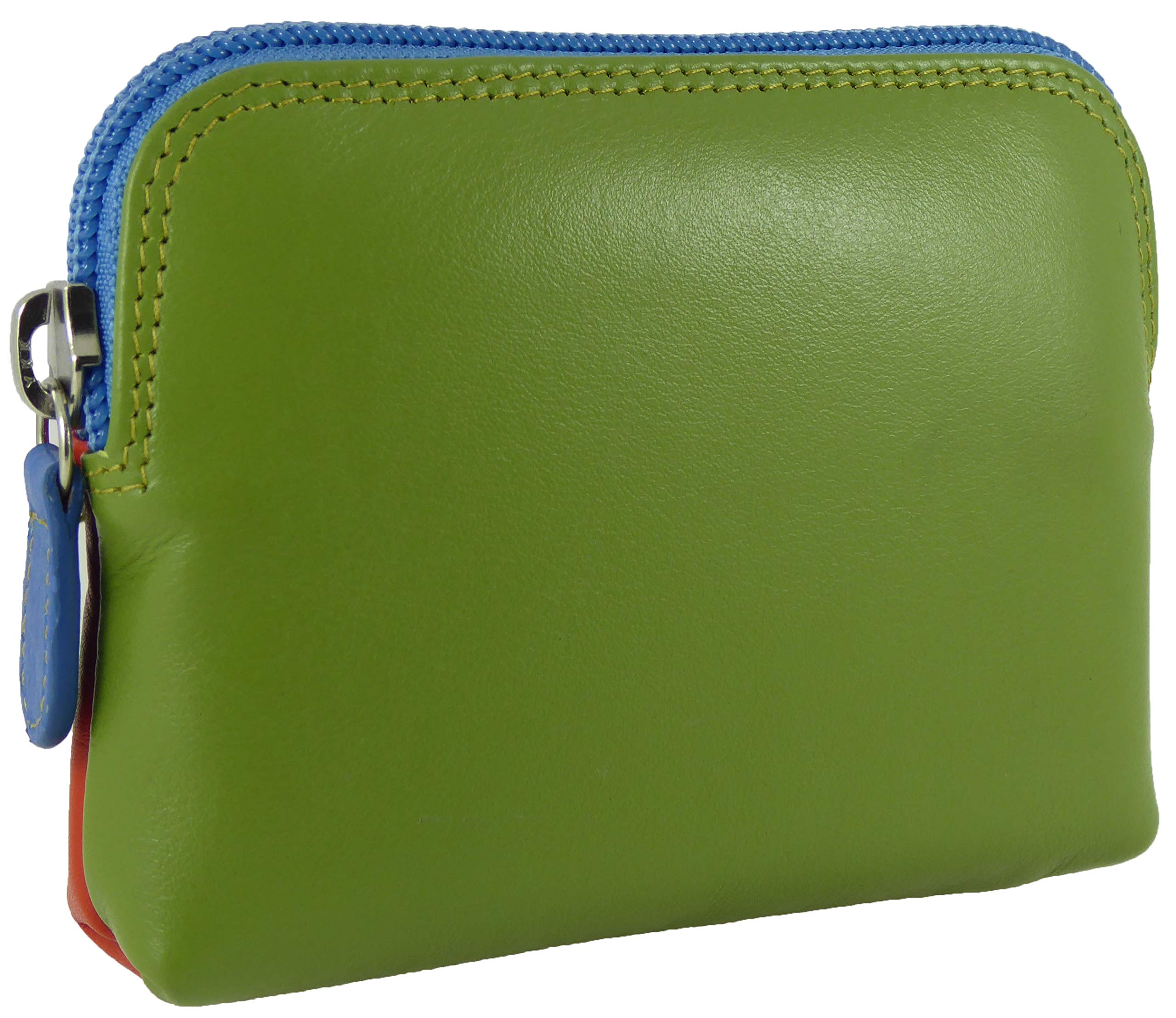 Small Soft Leather Credit Card Holder and Coin Zip Purse (Green/Orange Multi)(Size: S) — image 1
