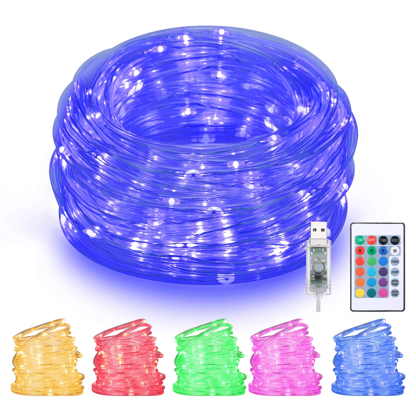 Othran 33FT/10M 100 LED Rope Lights Mains Powered, 16 Colours USB Fairy Lights with Remote, 4 Modes & Timer, Indoor & Outdoor Rope Lights for Garden Bedroom Balcony Christmas Decor