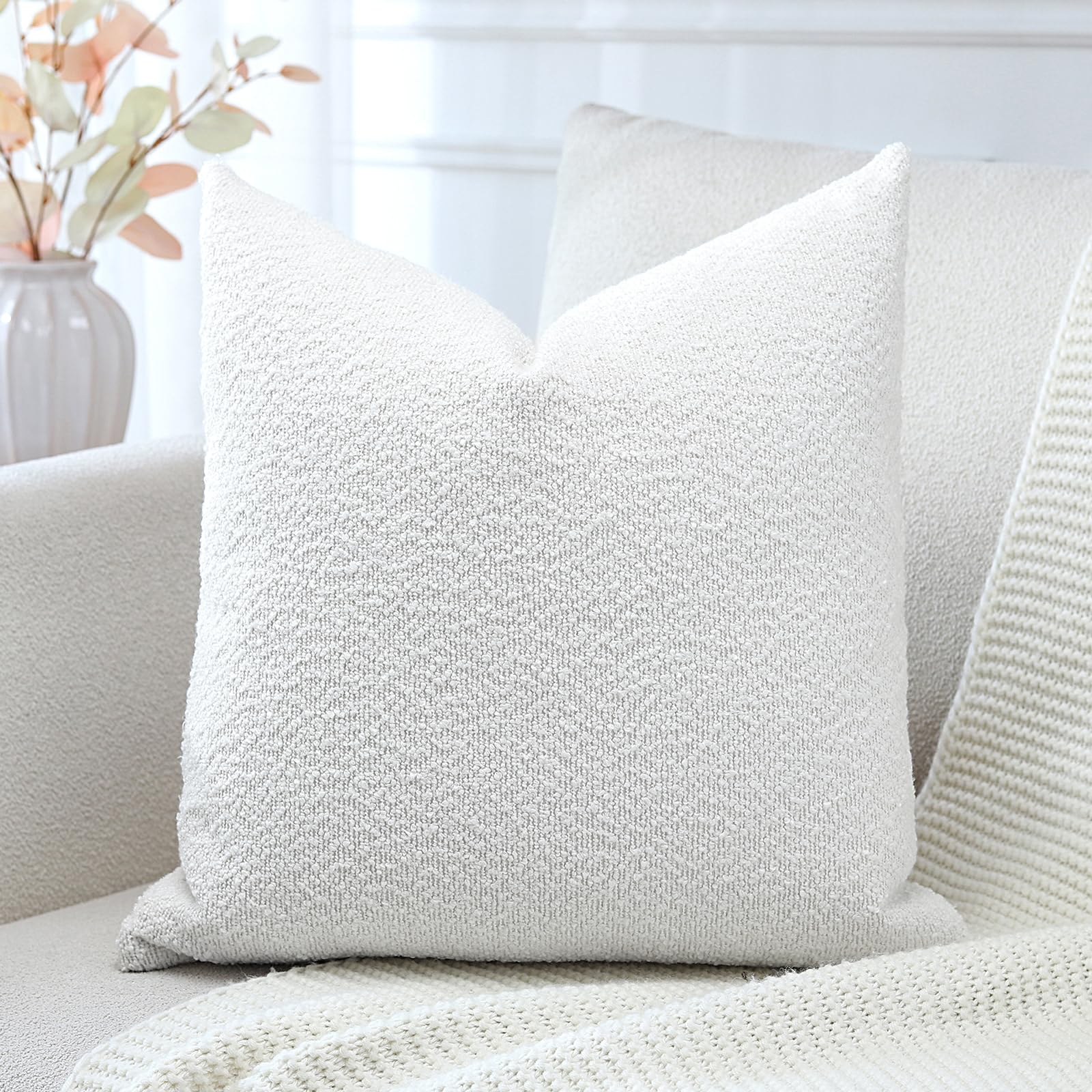 Artscope Pack of 1 Textured Boucle Cushion Covers Square Pillow Cases Cozy Soft Decorative Couch Pillow Covers for Chair Sofa Bedroom Living Room Home Decor 50x50cm, Ivory White