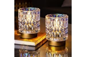 MJ PREMIER Battery Operated Table Lamps Timer, Mini Crystal Lamp for Area No Plug, Cordless Lamp with LED Bulb for Power Outage, Decorative Lamps for Tabletop/Corner/Entryway/Stairway/Bathroom/Fireplace(2*PEARL)