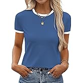 SOFIA'S CHOICE Ringer Tee Women Crew Neck Color Block Basic Summer Casual Short Sleeve T Shirt