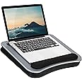 LAPGEAR Memory Foam Lap Desk with Wrist Rest and Media Slot - Medium - Silver Carbon - Fits up to 15.6 Inch Laptops and Most Tablet Devices - Style No. 91335