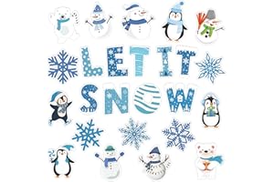 LUCLEAG 50 PCS Let It Snow Cutouts for Bulletin Board Decorations, Snowman Penguin Snowflakes Paper Cut-Outs Winter Cut Outs for Winter Christmas School Classroom Office Wall Bulletin Board Decor