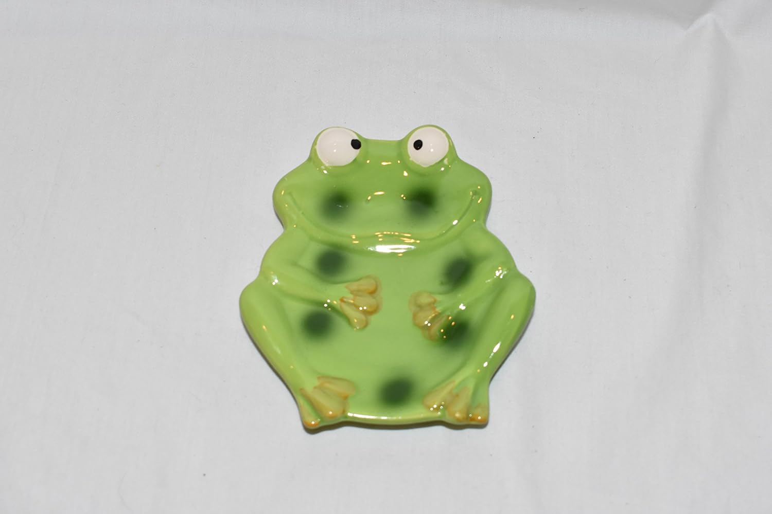 New 5" Adorable Big Eyed Green Frog Ceramic Soap Dish