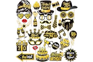 Shalve 30 Pcs Funny Photo Booth Props Kit for 70th Birthday Party Photo Props DIY Decoration Accessories with Glasses Masks S