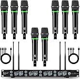 Bietrun 8-Channel Wireless Microphone System with 8 Rechargeable Mics Wireless, UHF 295ft Range, Professional Metal Cordless Dynamic Vocals Mics for Adults,Karaoke Party,Singing,Church,(Auto Connect)
