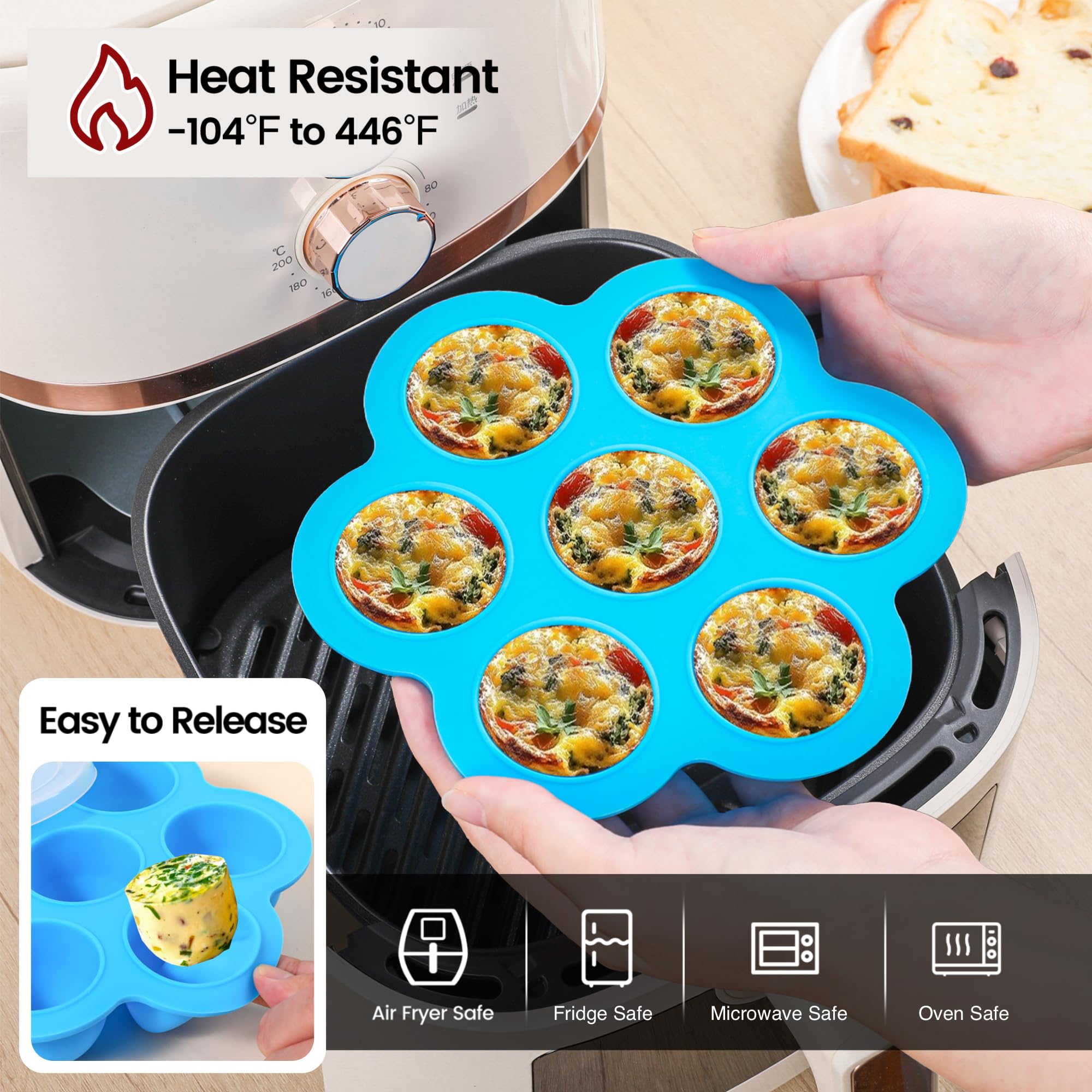 GOKCEN's Silicone Egg Bite Molds [2 Pack] Instant Pot Accessories - Fit Instant Pot 5,6,8 qt Pressure Cooker - Food Freezer Tray with Lid - Reusable Storage Container (Blue & Green - Egg Bite Mold)