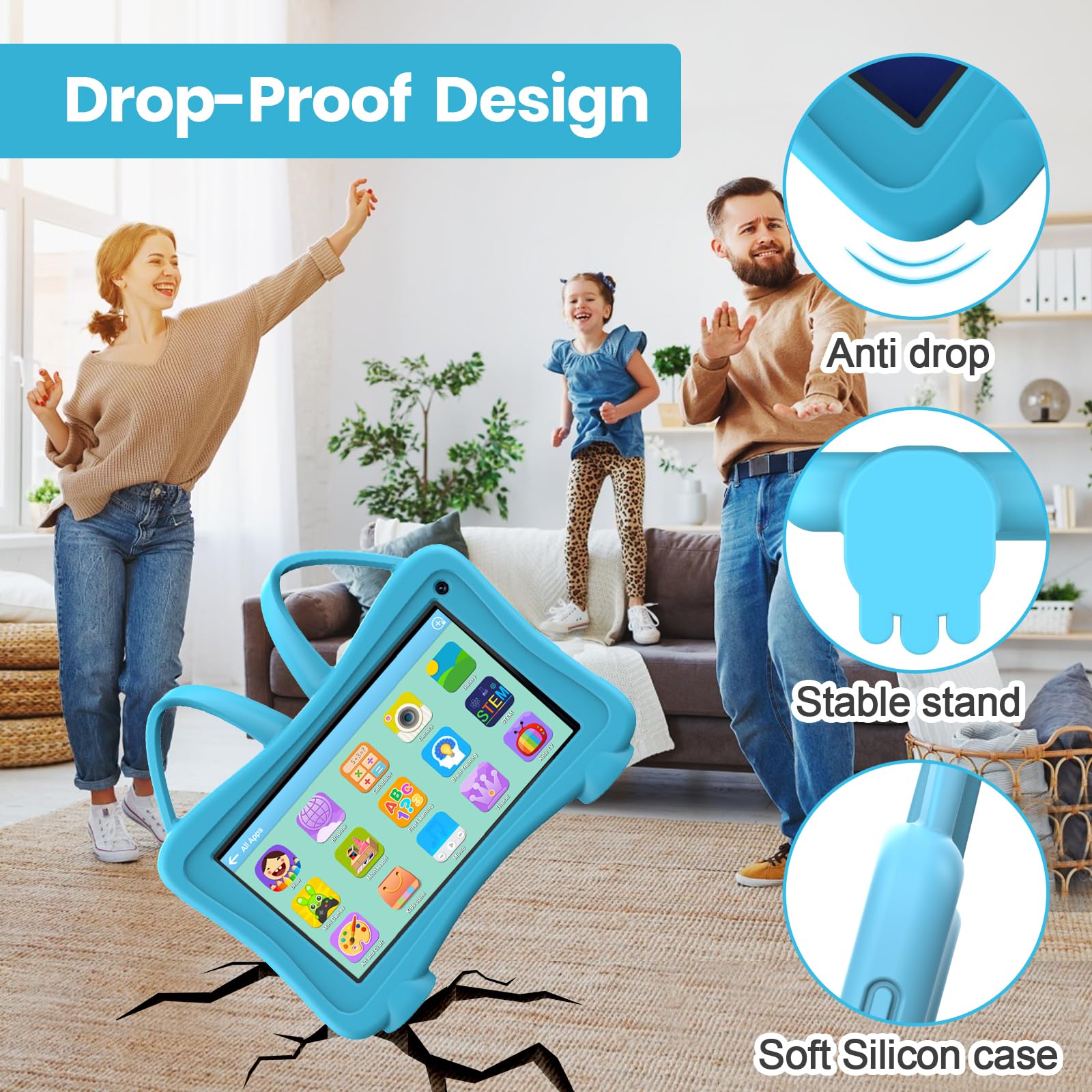 Kids Tablet 7 Toddler Children's Learning Tablet with WiFi, YouTube, Parental Control, Durable Case Education Learning Apps for Boys Girls (Blue)